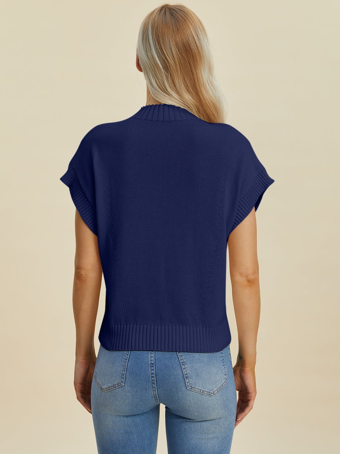 Double Take Full Size Mock Neck Short Sleeve Sweater - Loulou Boutique