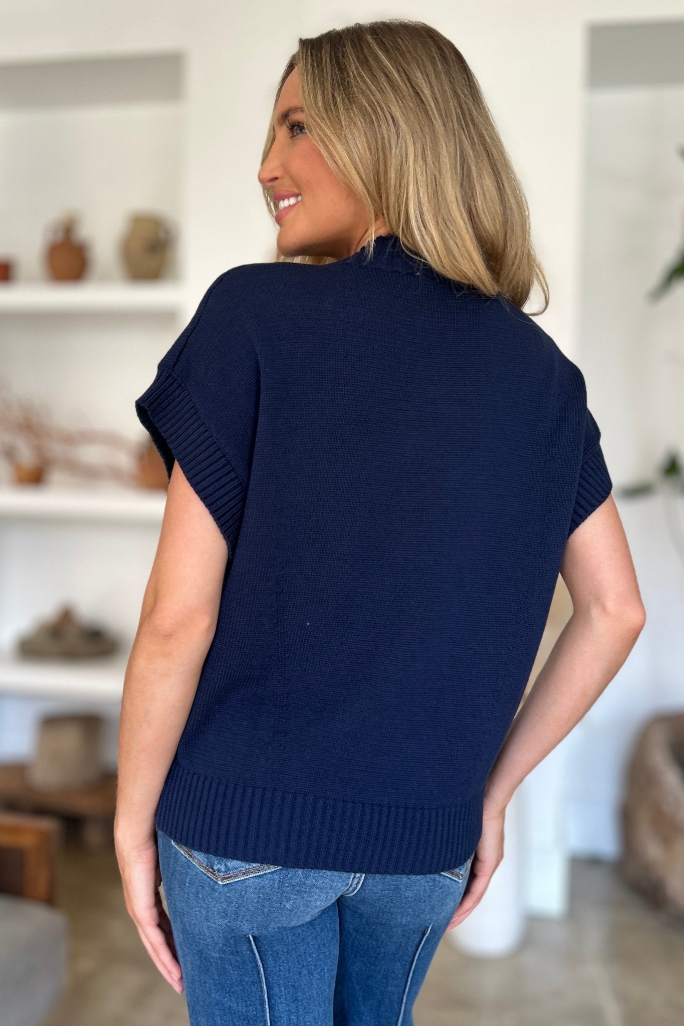 Double Take Full Size Mock Neck Short Sleeve Sweater - Loulou Boutique