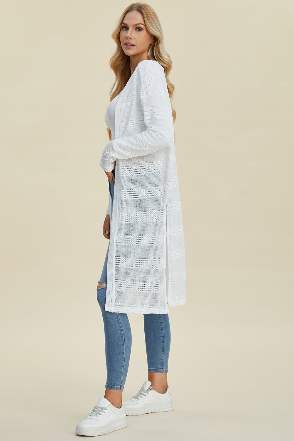 Double Take Full Size Open Front Longline Cardigan - Loulou Boutique