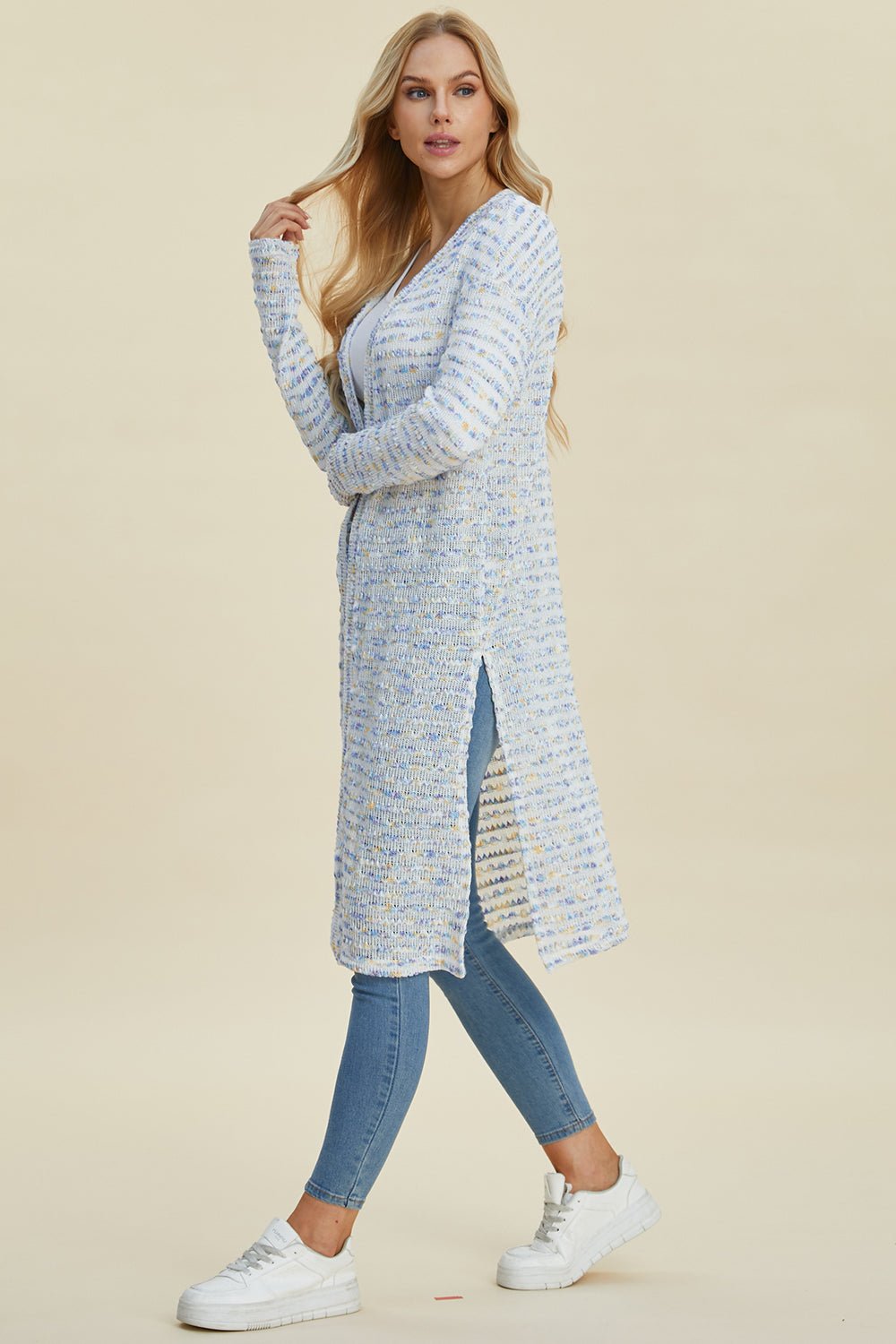 Double Take Full Size Open Front Longline Cardigan - Loulou Boutique