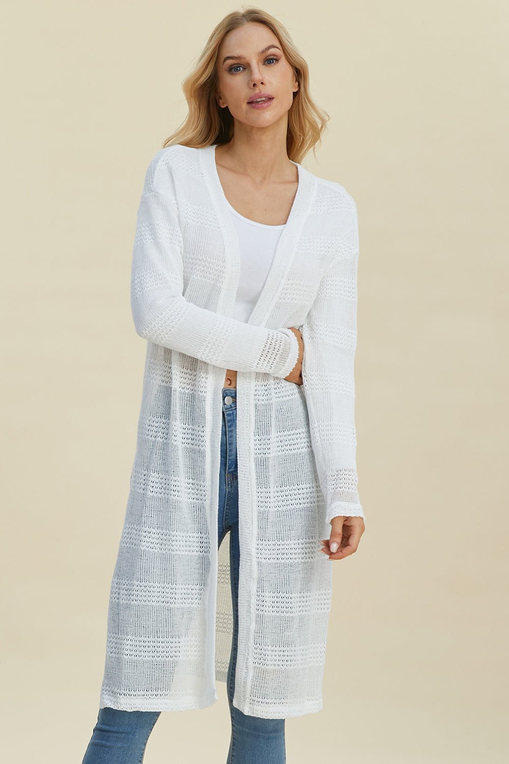 Double Take Full Size Open Front Longline Cardigan - Loulou Boutique