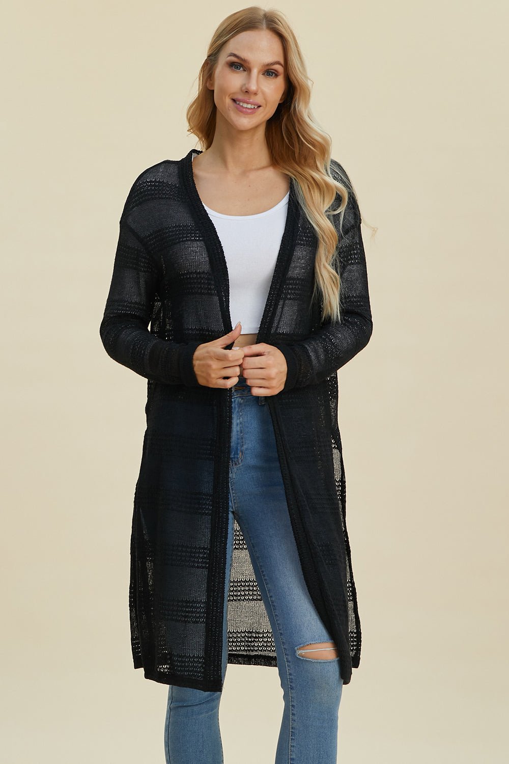Double Take Full Size Open Front Longline Cardigan - Loulou Boutique