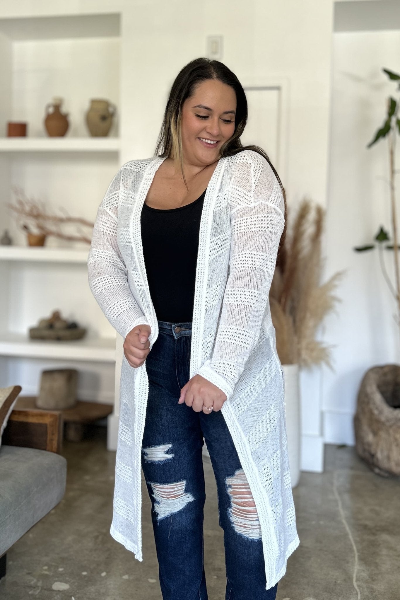 Double Take Full Size Open Front Longline Cardigan - Loulou Boutique