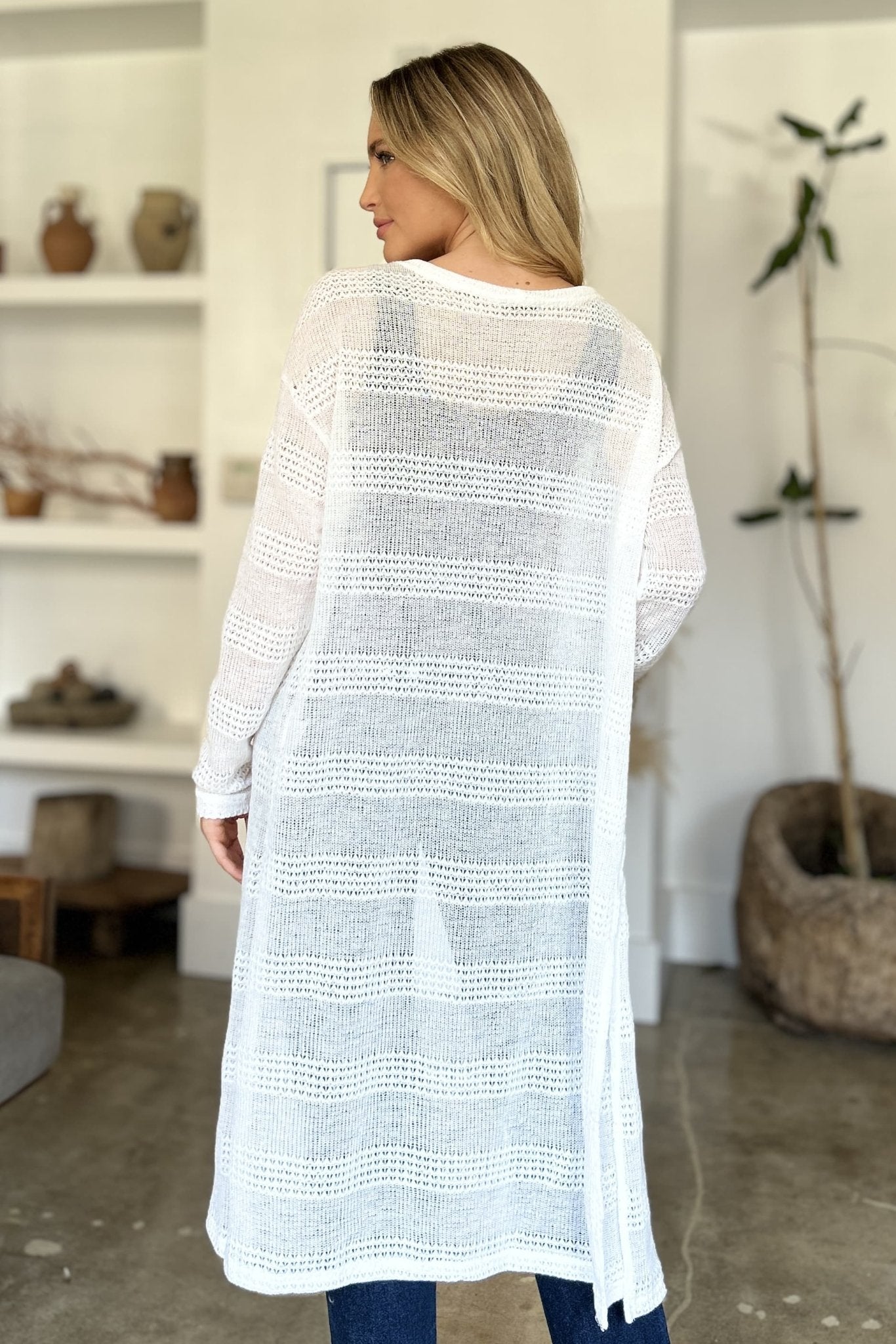 Double Take Full Size Open Front Longline Cardigan - Loulou Boutique