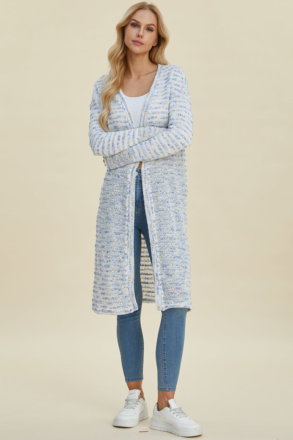 Double Take Full Size Open Front Longline Cardigan - Loulou Boutique