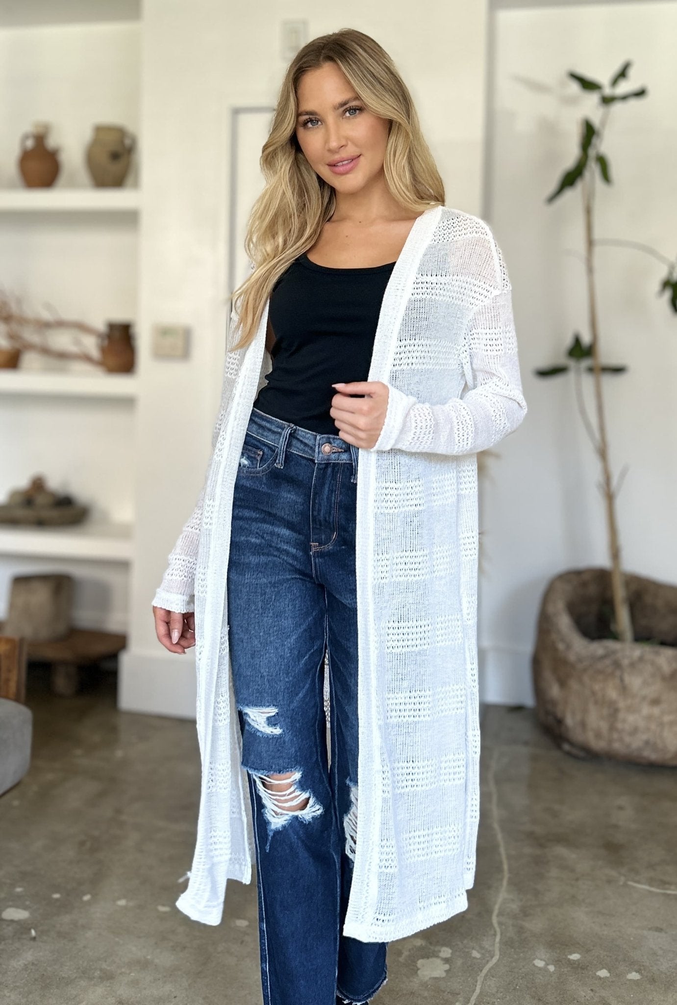 Double Take Full Size Open Front Longline Cardigan - Loulou Boutique