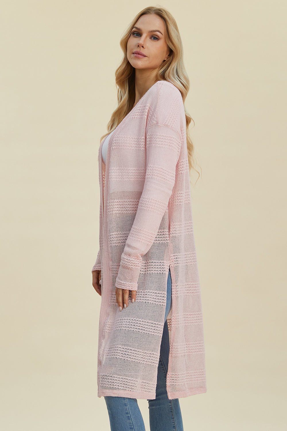 Double Take Full Size Open Front Longline Cardigan - Loulou Boutique