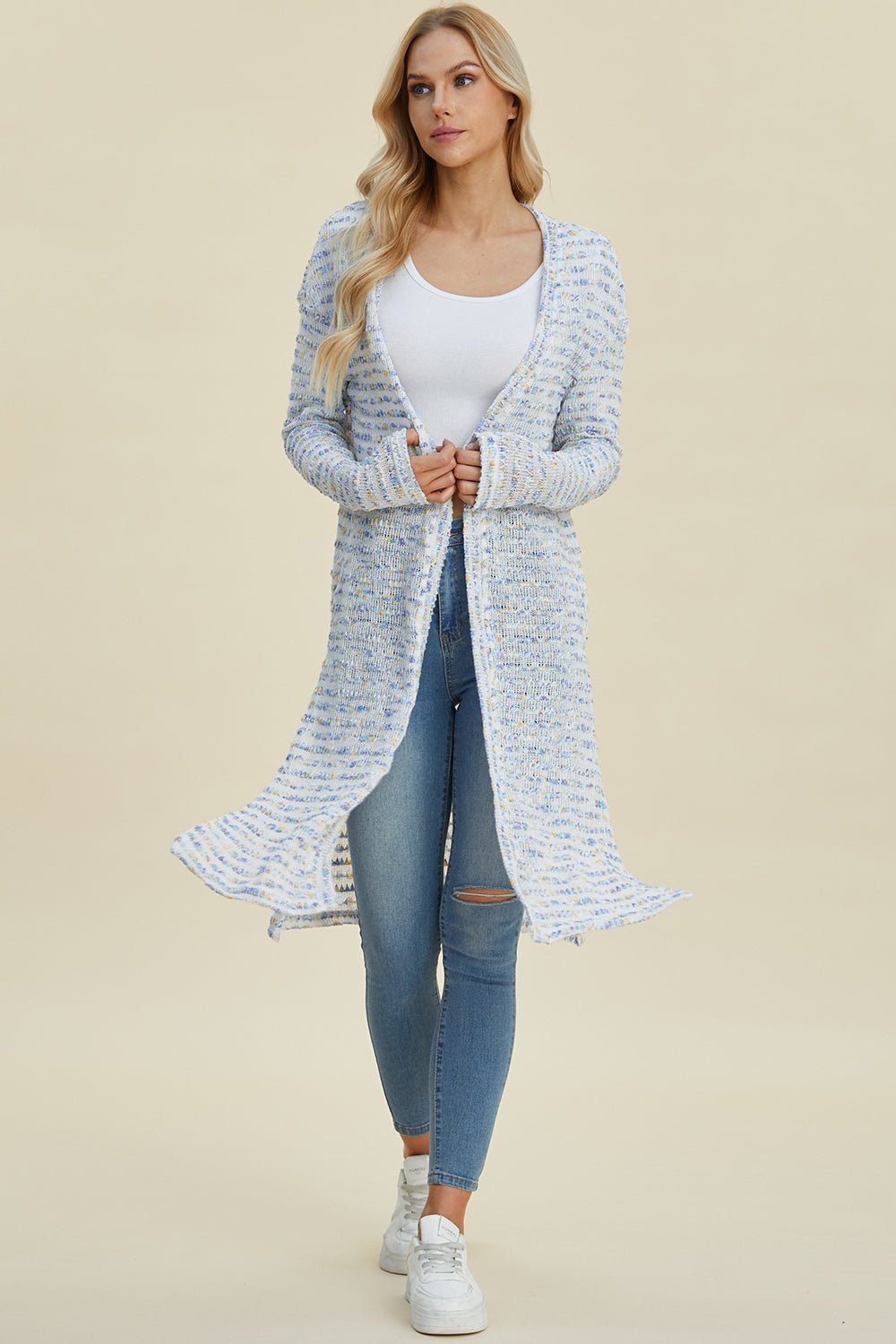 Double Take Full Size Open Front Longline Cardigan - Loulou Boutique