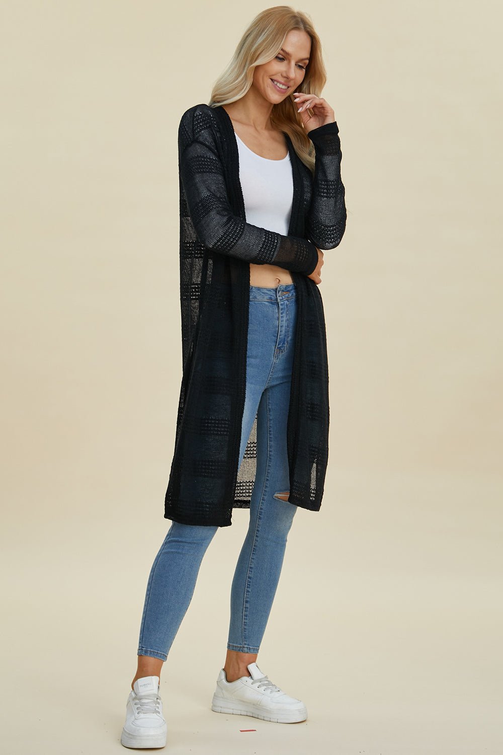Double Take Full Size Open Front Longline Cardigan - Loulou Boutique