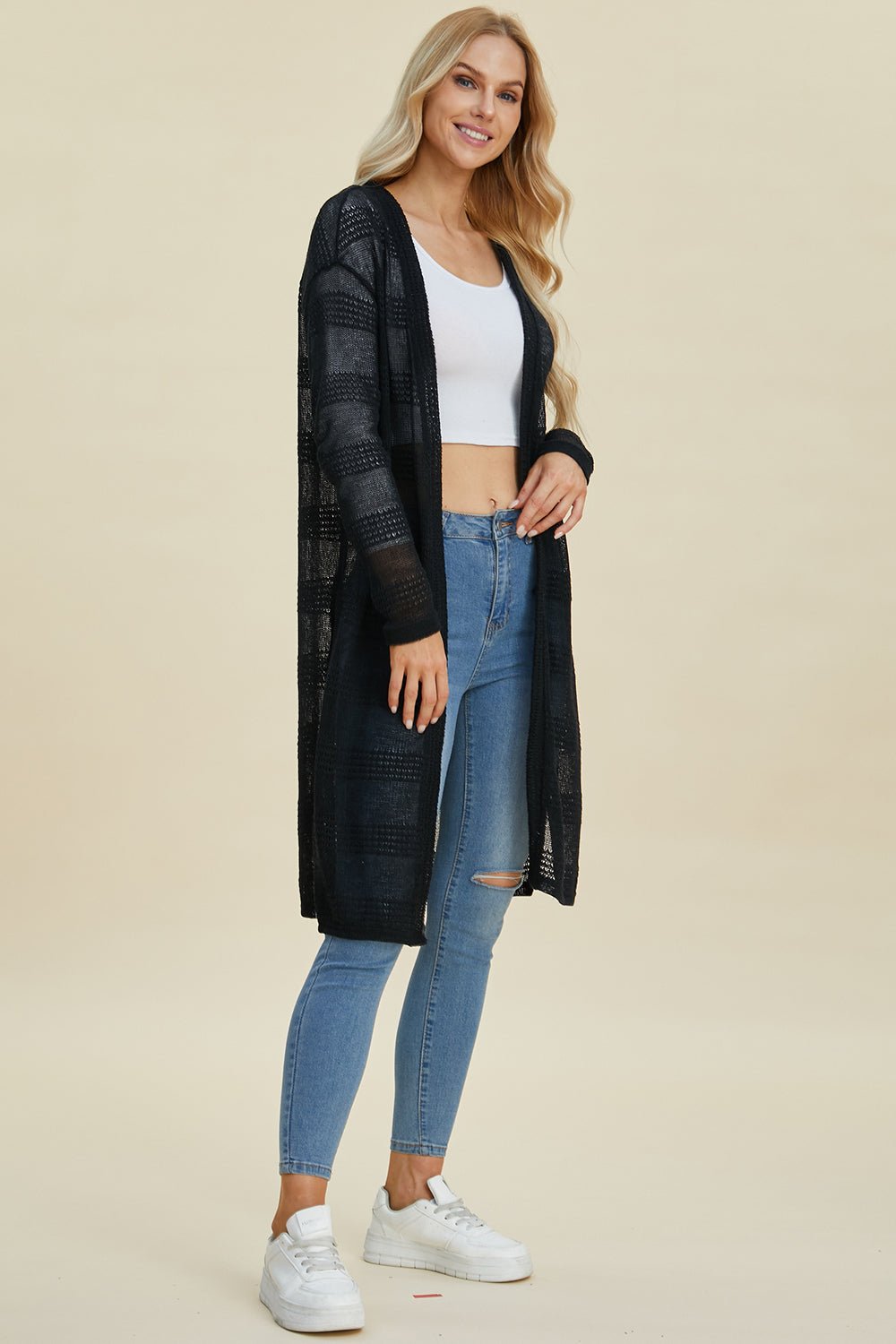 Double Take Full Size Open Front Longline Cardigan - Loulou Boutique