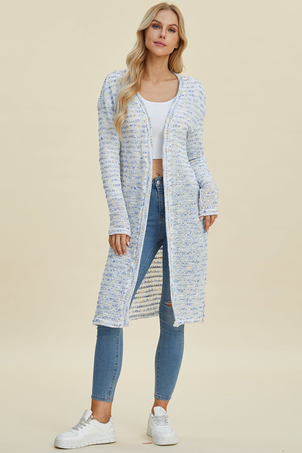 Double Take Full Size Open Front Longline Cardigan - Loulou Boutique