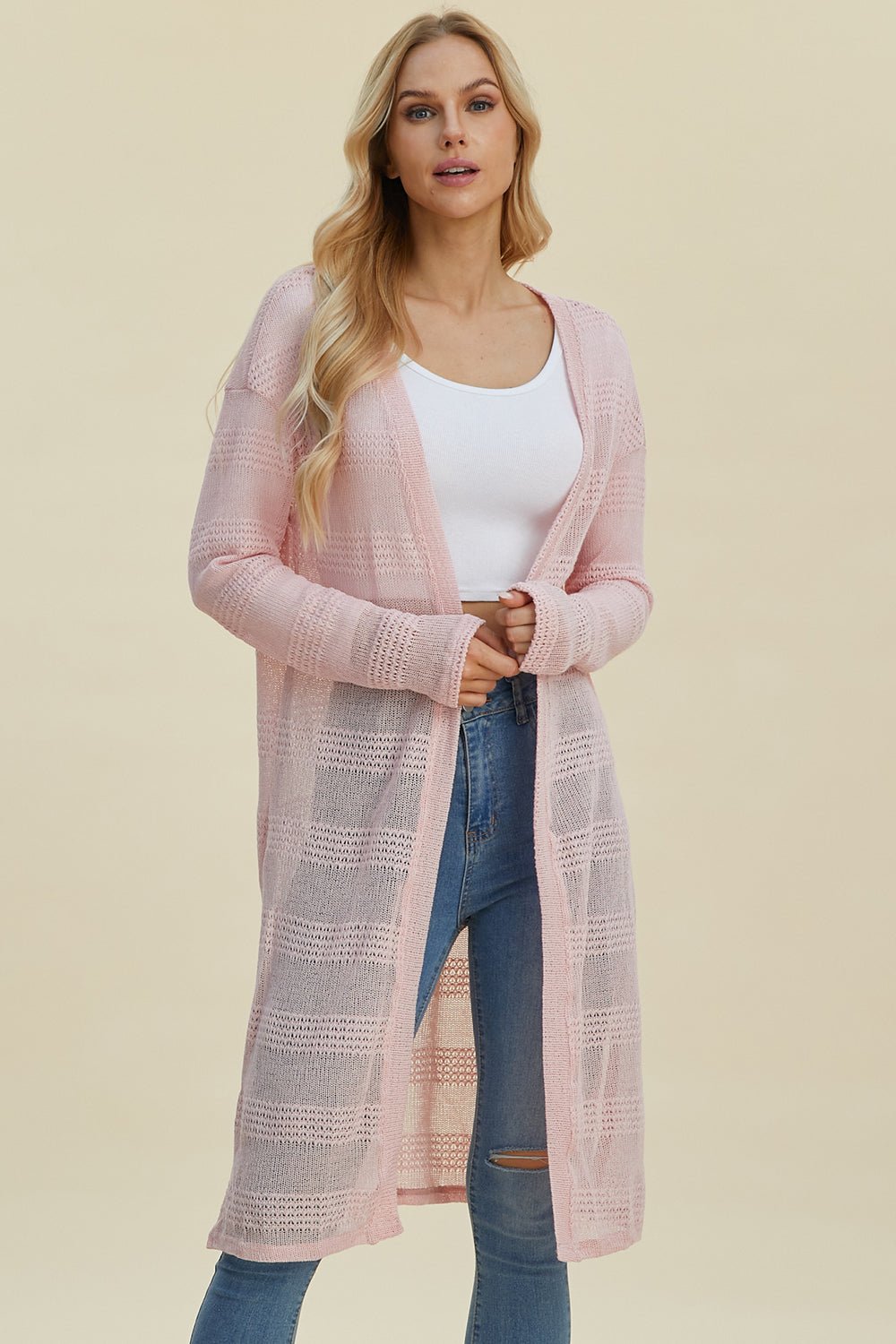 Double Take Full Size Open Front Longline Cardigan - Loulou Boutique