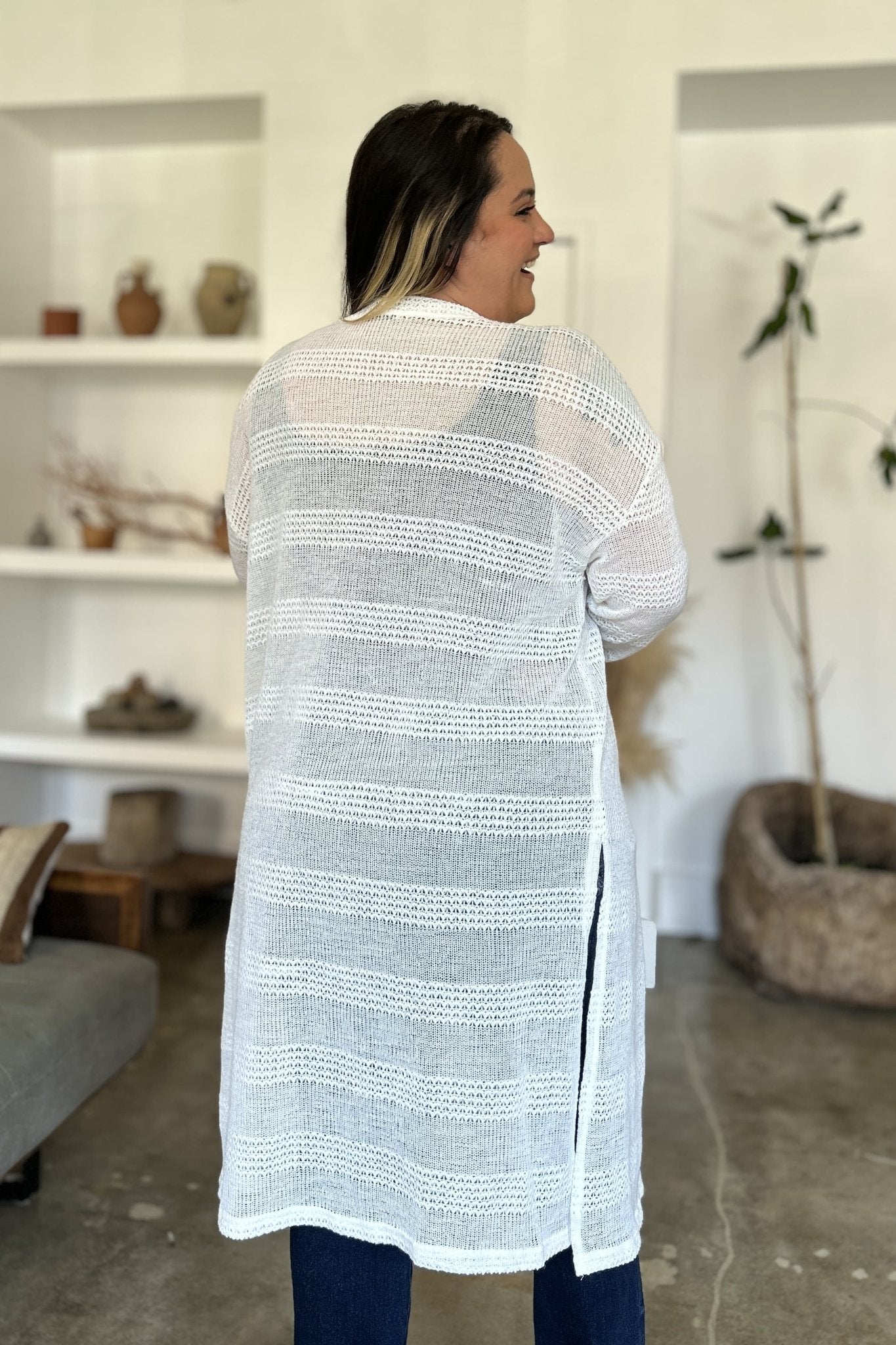 Double Take Full Size Open Front Longline Cardigan - Loulou Boutique