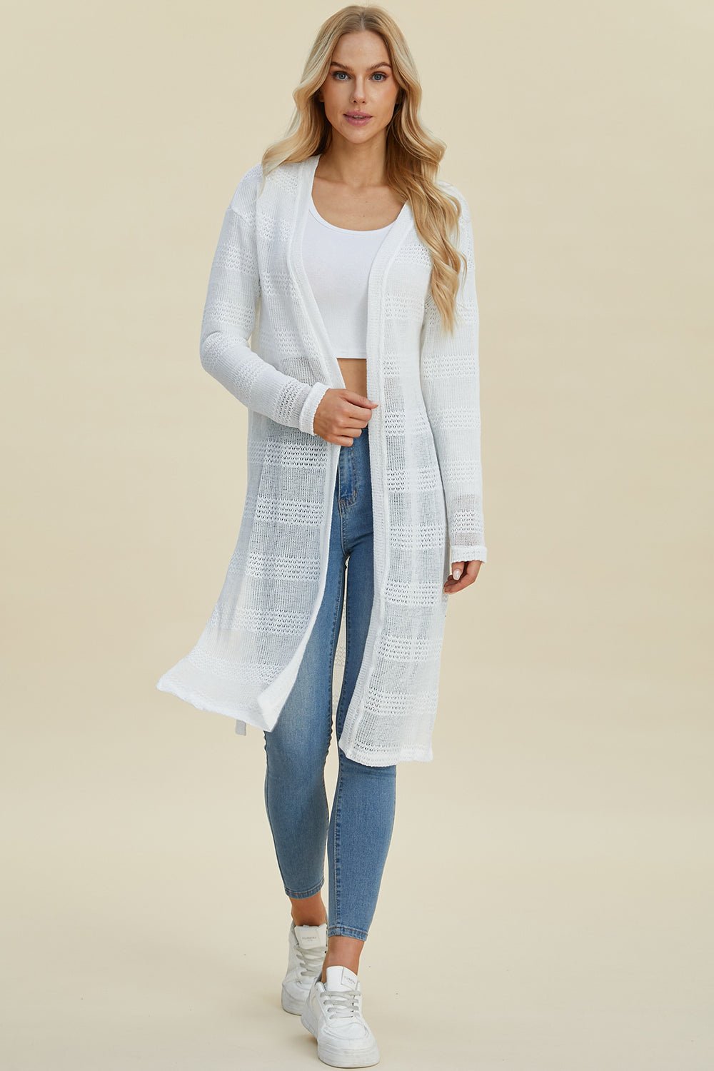 Double Take Full Size Open Front Longline Cardigan - Loulou Boutique
