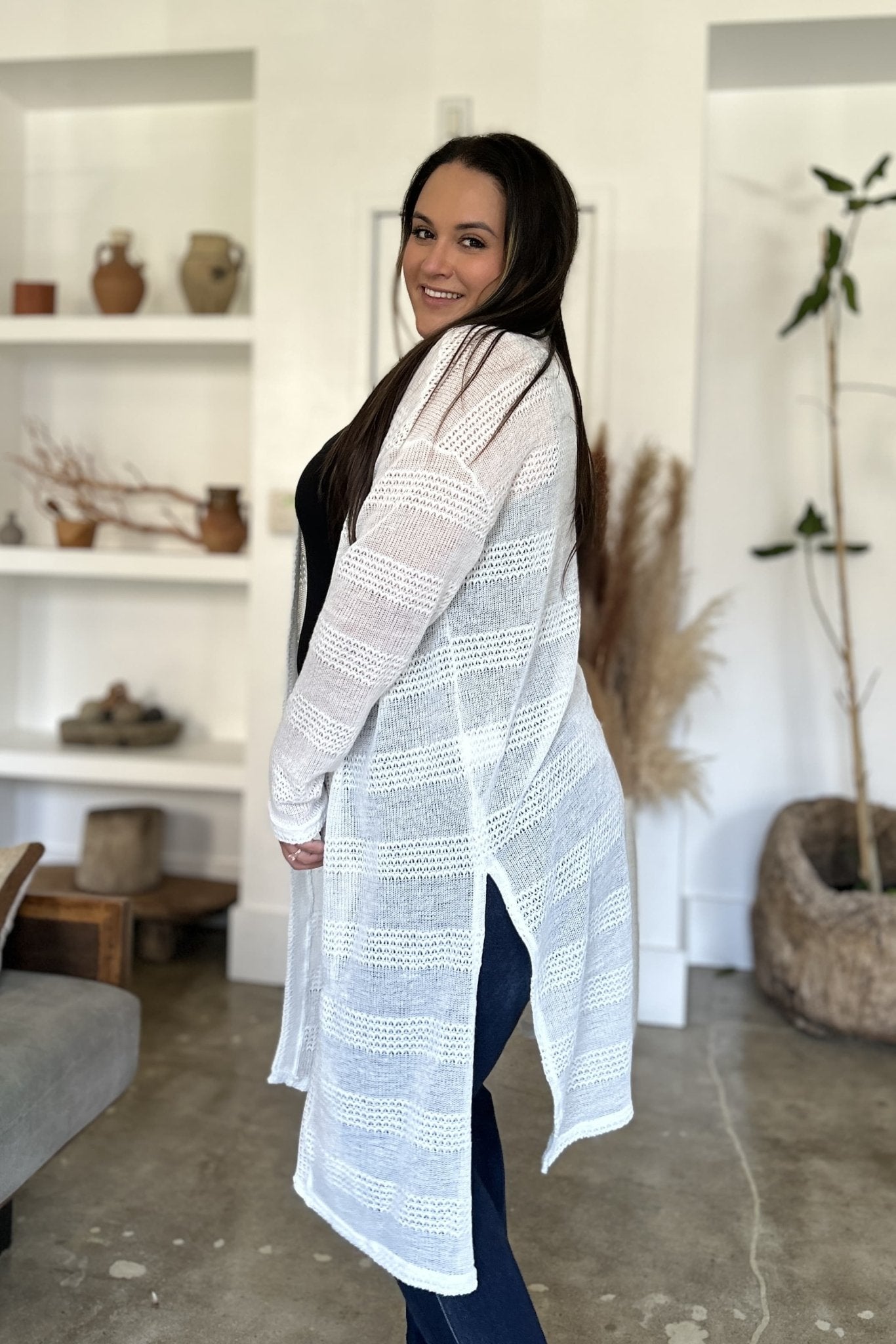 Double Take Full Size Open Front Longline Cardigan - Loulou Boutique