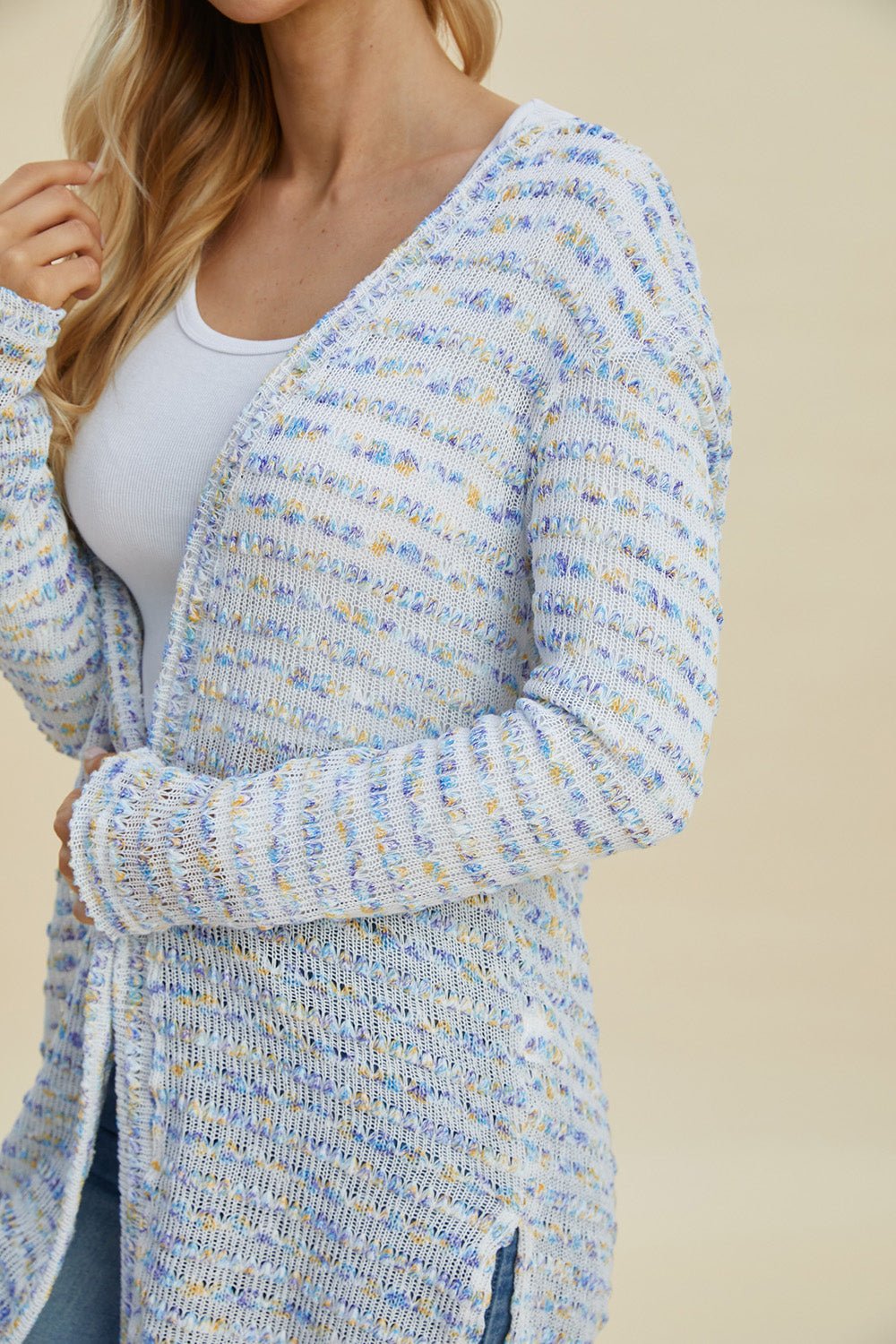 Double Take Full Size Open Front Longline Cardigan - Loulou Boutique