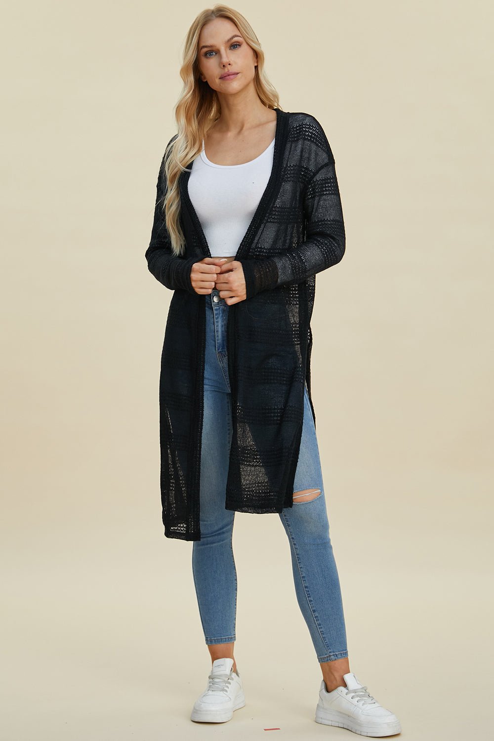 Double Take Full Size Open Front Longline Cardigan - Loulou Boutique