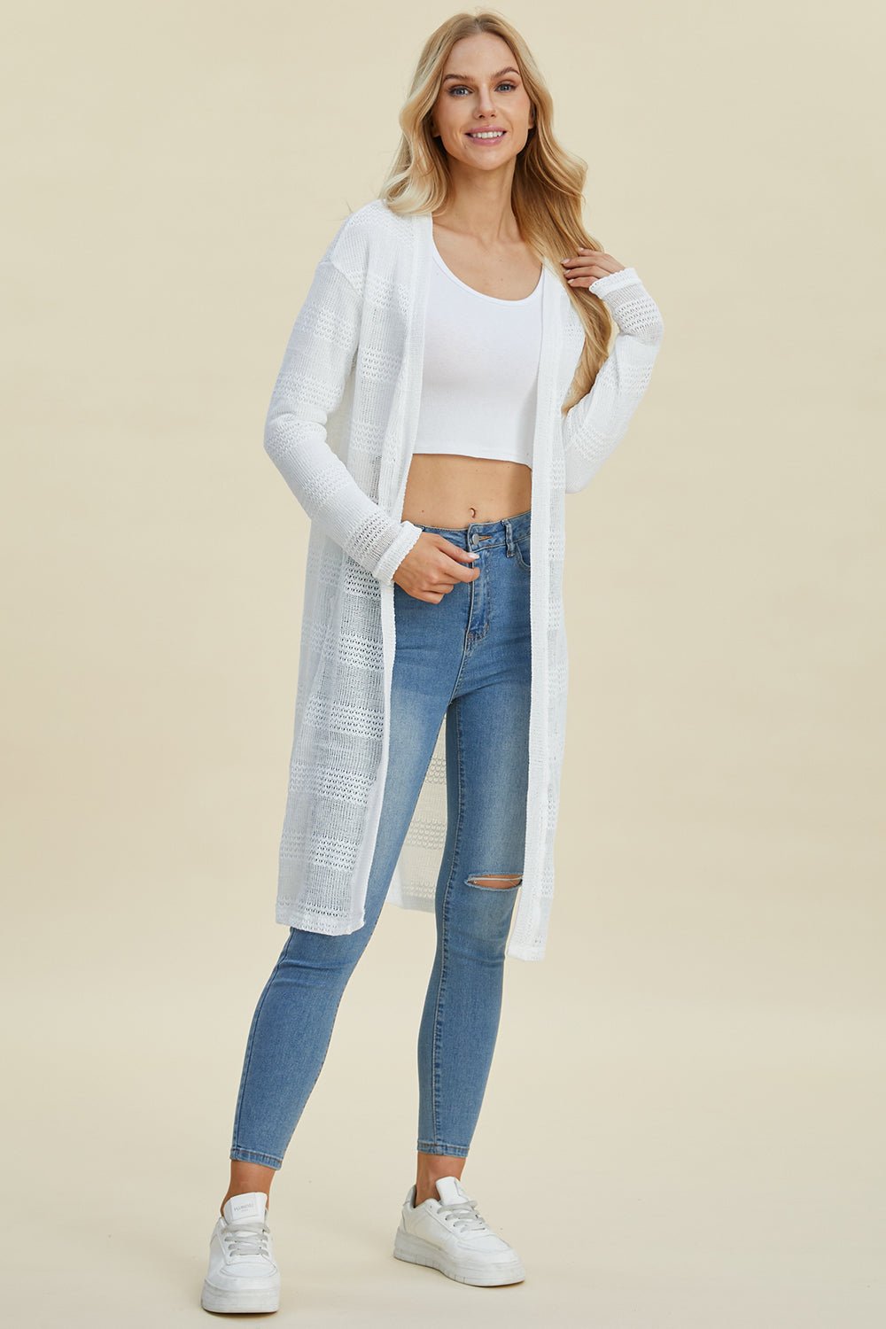 Double Take Full Size Open Front Longline Cardigan - Loulou Boutique