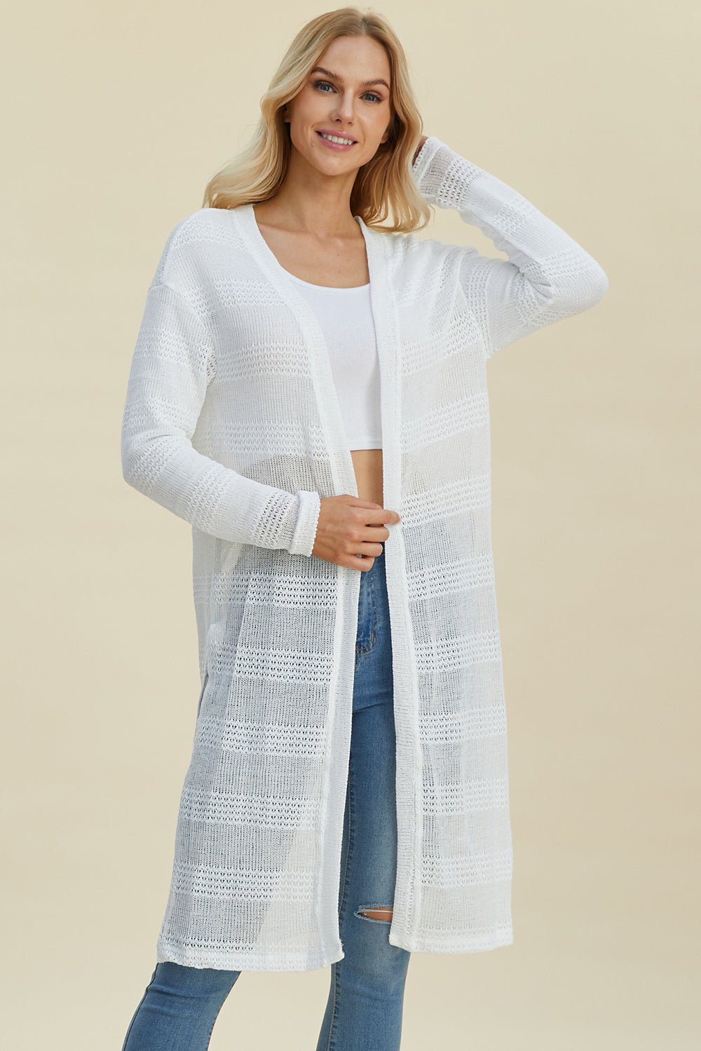 Double Take Full Size Open Front Longline Cardigan - Loulou Boutique