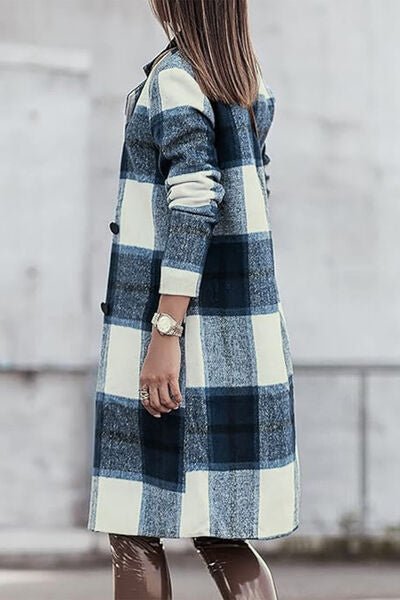 Double Take Full Size Plaid Button Up Lapel Collar Coat - Loulou Boutique