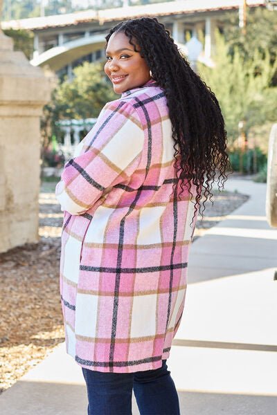 Double Take Full Size Plaid Button Up Lapel Collar Coat - Loulou Boutique