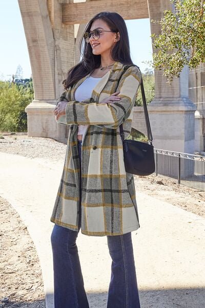 Double Take Full Size Plaid Button Up Lapel Collar Coat - Loulou Boutique