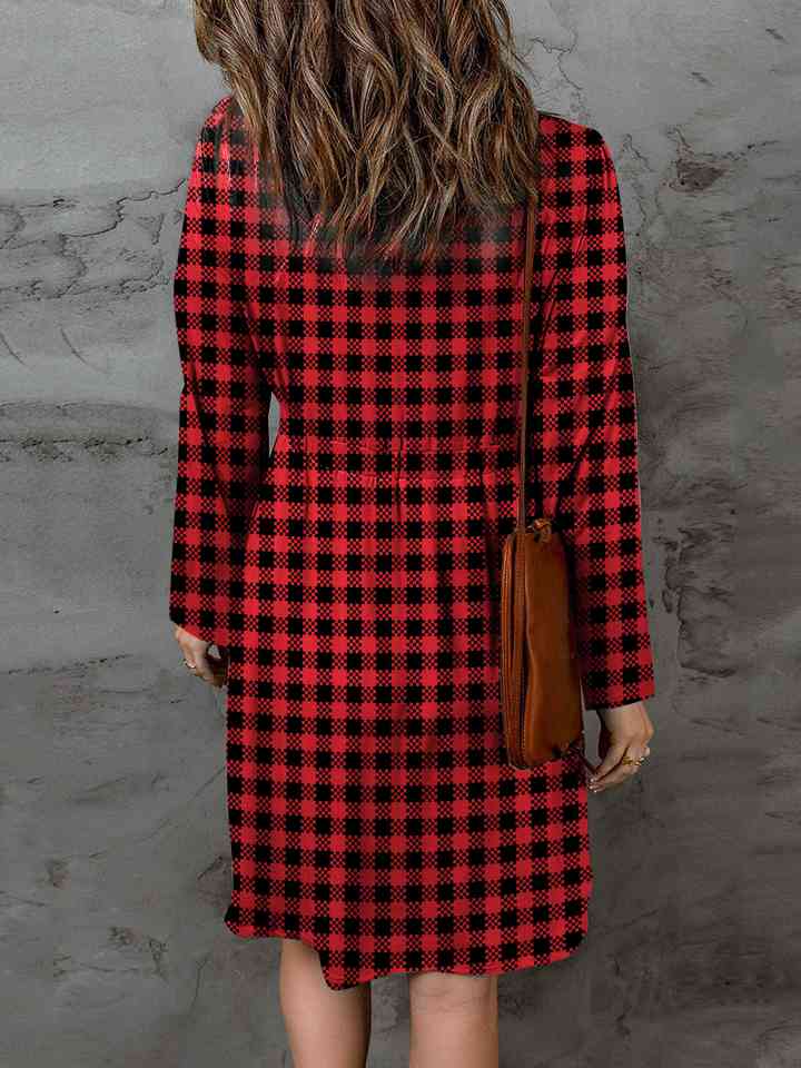 Double Take Full Size Plaid Round Neck Long Sleeve Magic Dress - Loulou Boutique