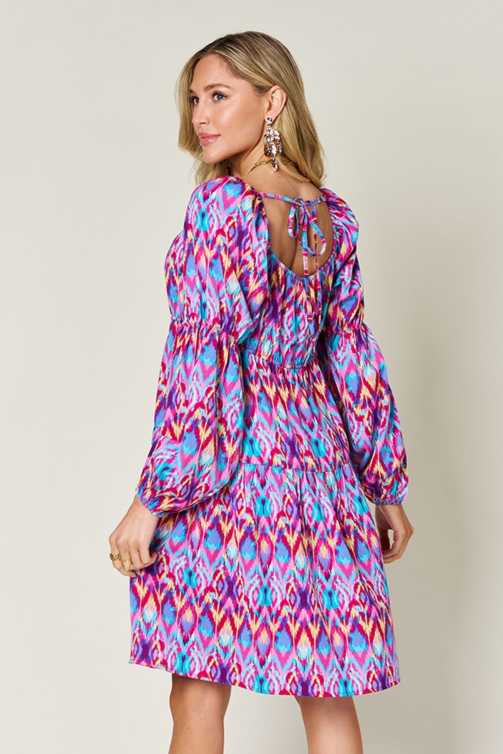 Double Take Full Size Printed Long Sleeve Dress - Loulou Boutique