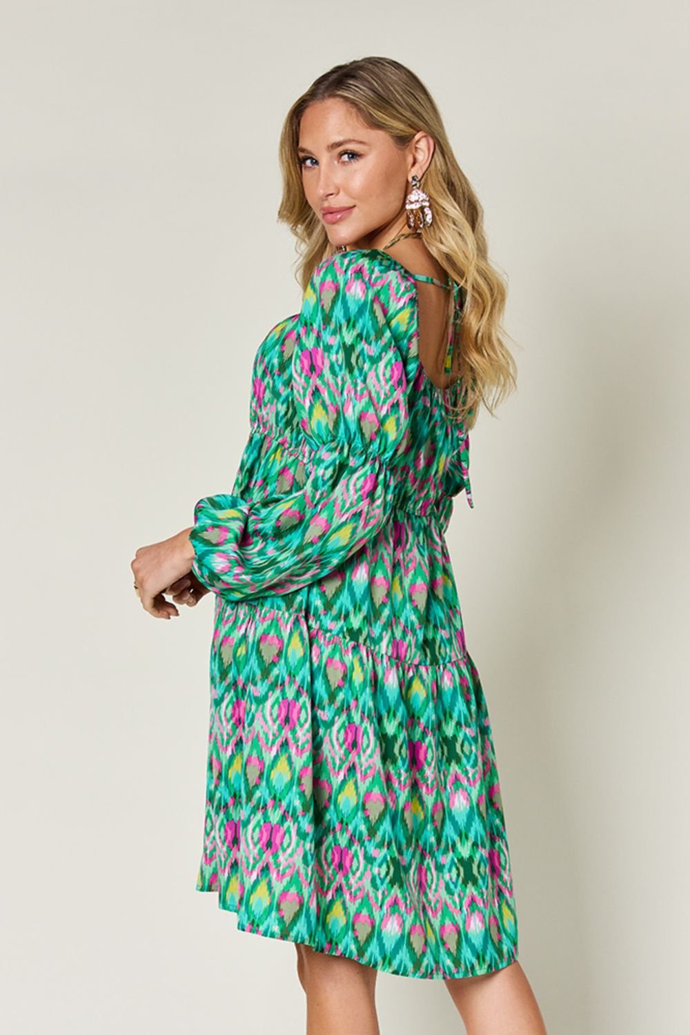Double Take Full Size Printed Long Sleeve Dress - Loulou Boutique