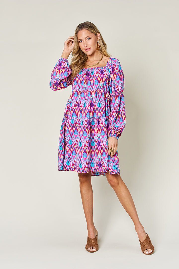 Double Take Full Size Printed Long Sleeve Dress - Loulou Boutique