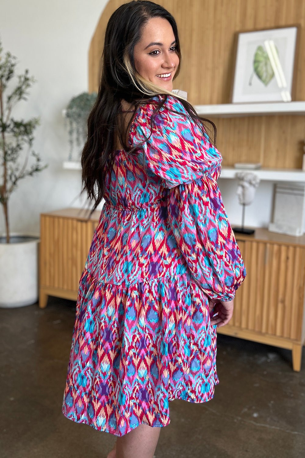 Double Take Full Size Printed Long Sleeve Dress - Loulou Boutique