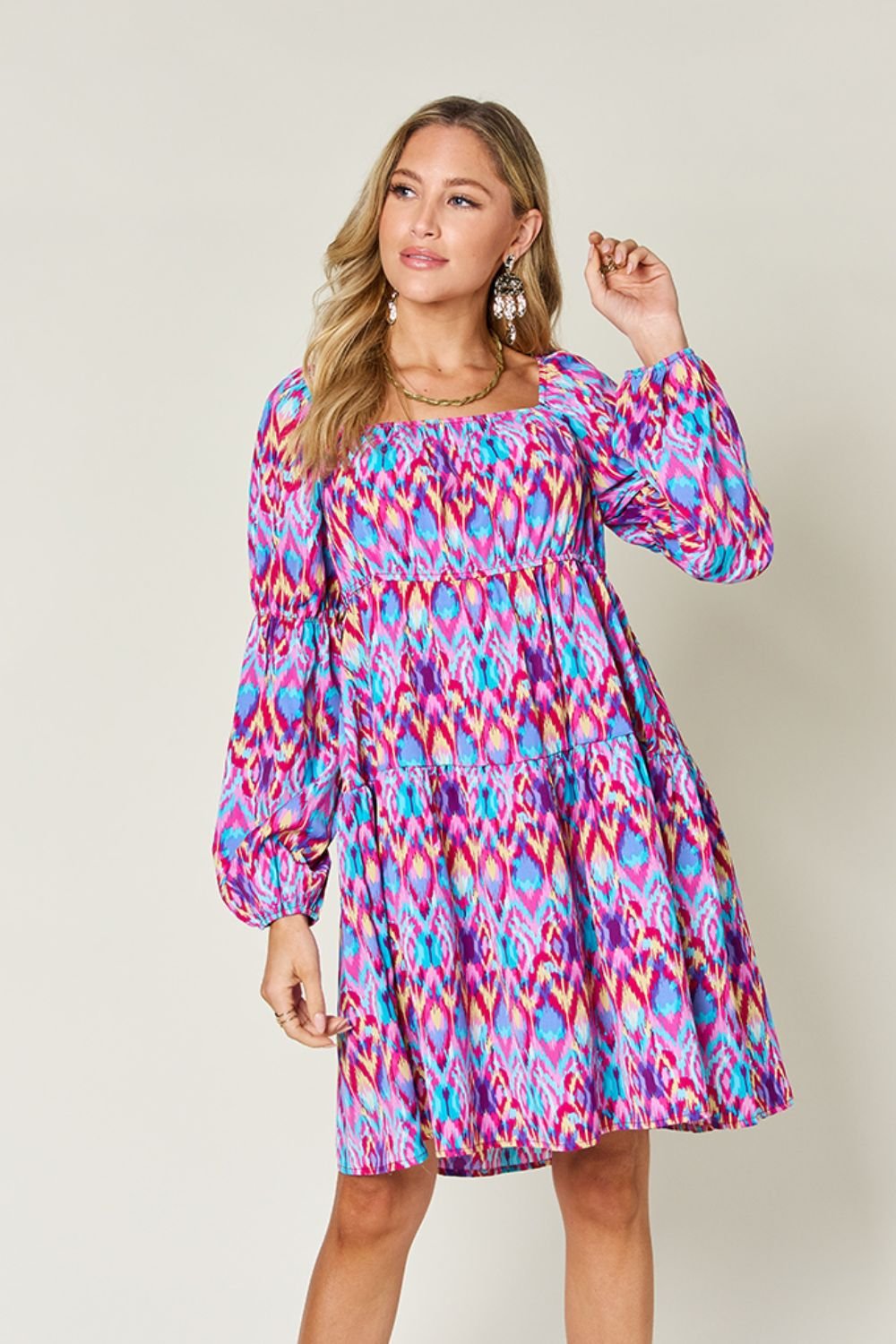 Double Take Full Size Printed Long Sleeve Dress - Loulou Boutique