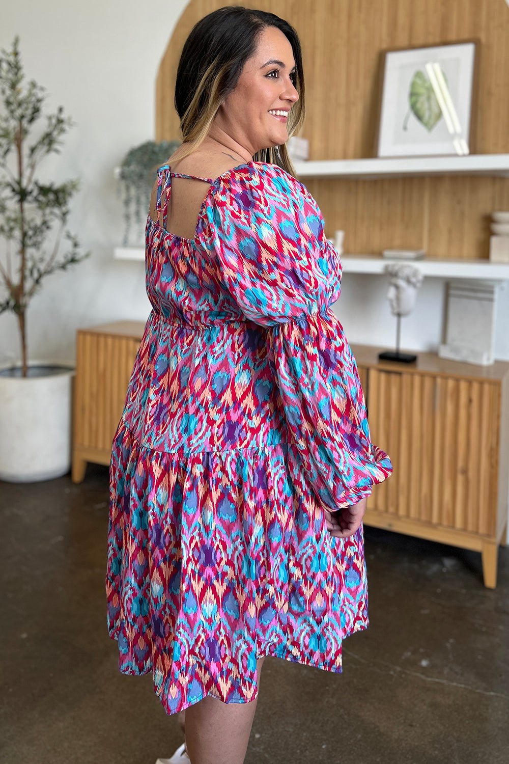 Double Take Full Size Printed Long Sleeve Dress - Loulou Boutique