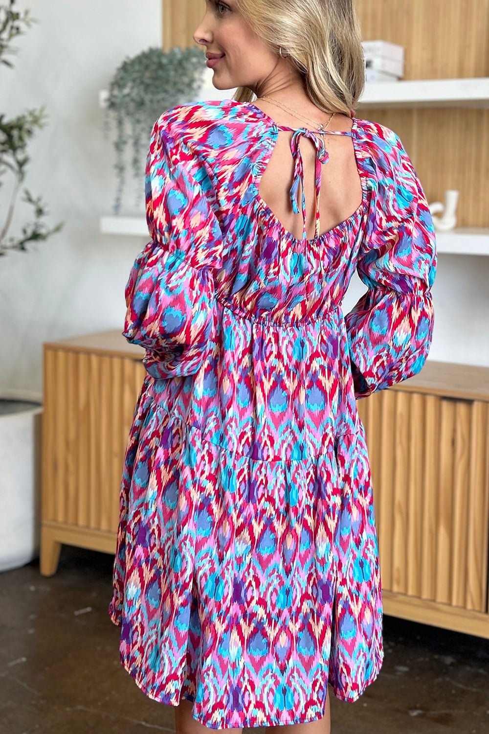 Double Take Full Size Printed Long Sleeve Dress - Loulou Boutique