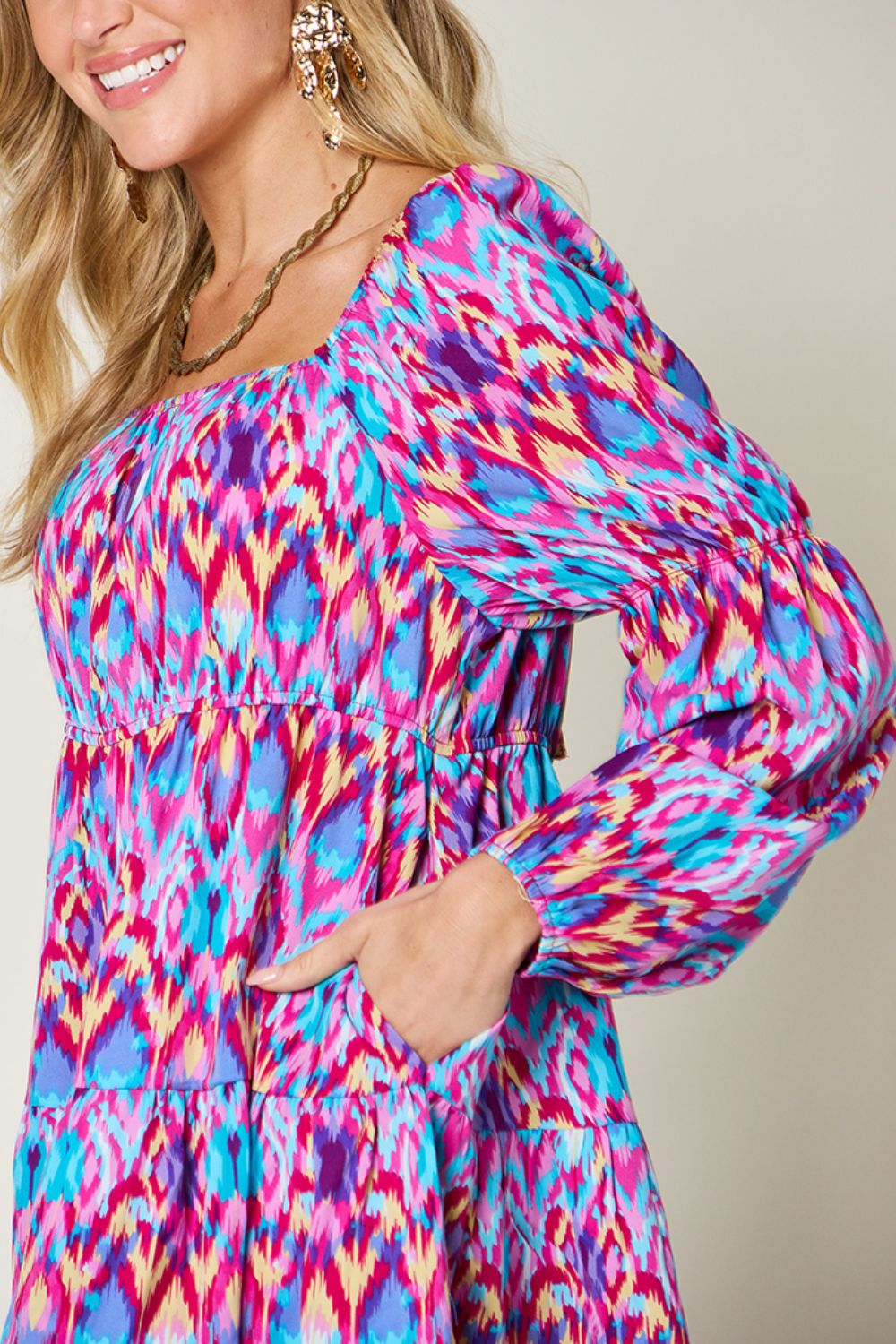 Double Take Full Size Printed Long Sleeve Dress - Loulou Boutique