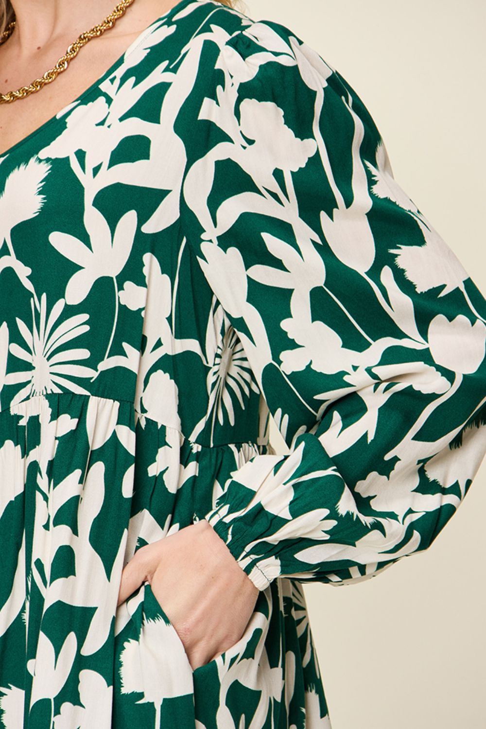 Double Take Full Size Printed Ruffle Hem Long Sleeve Dress - Loulou Boutique