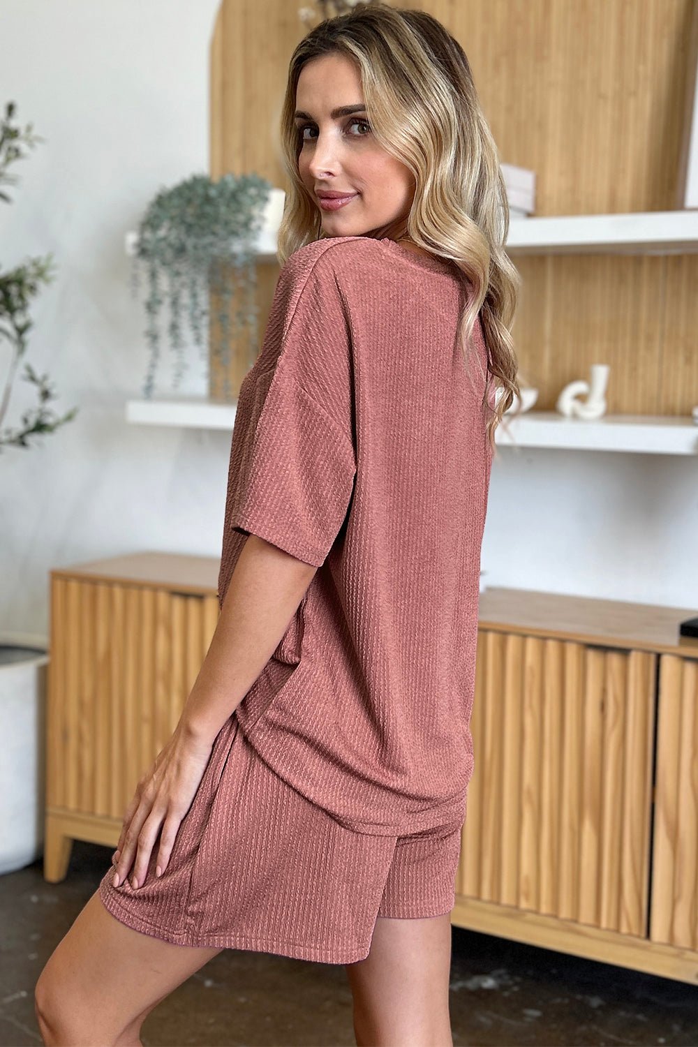 Double Take Full Size Round Neck Short Sleeve T - Shirt and Shorts Set - Loulou Boutique
