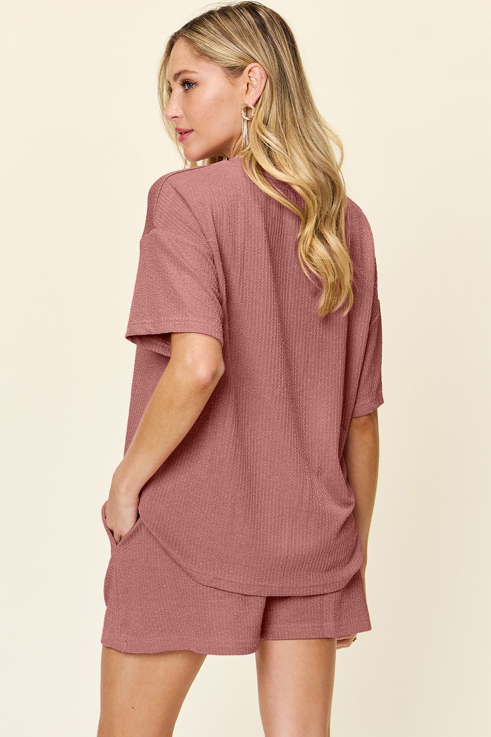 Double Take Full Size Round Neck Short Sleeve T - Shirt and Shorts Set - Loulou Boutique