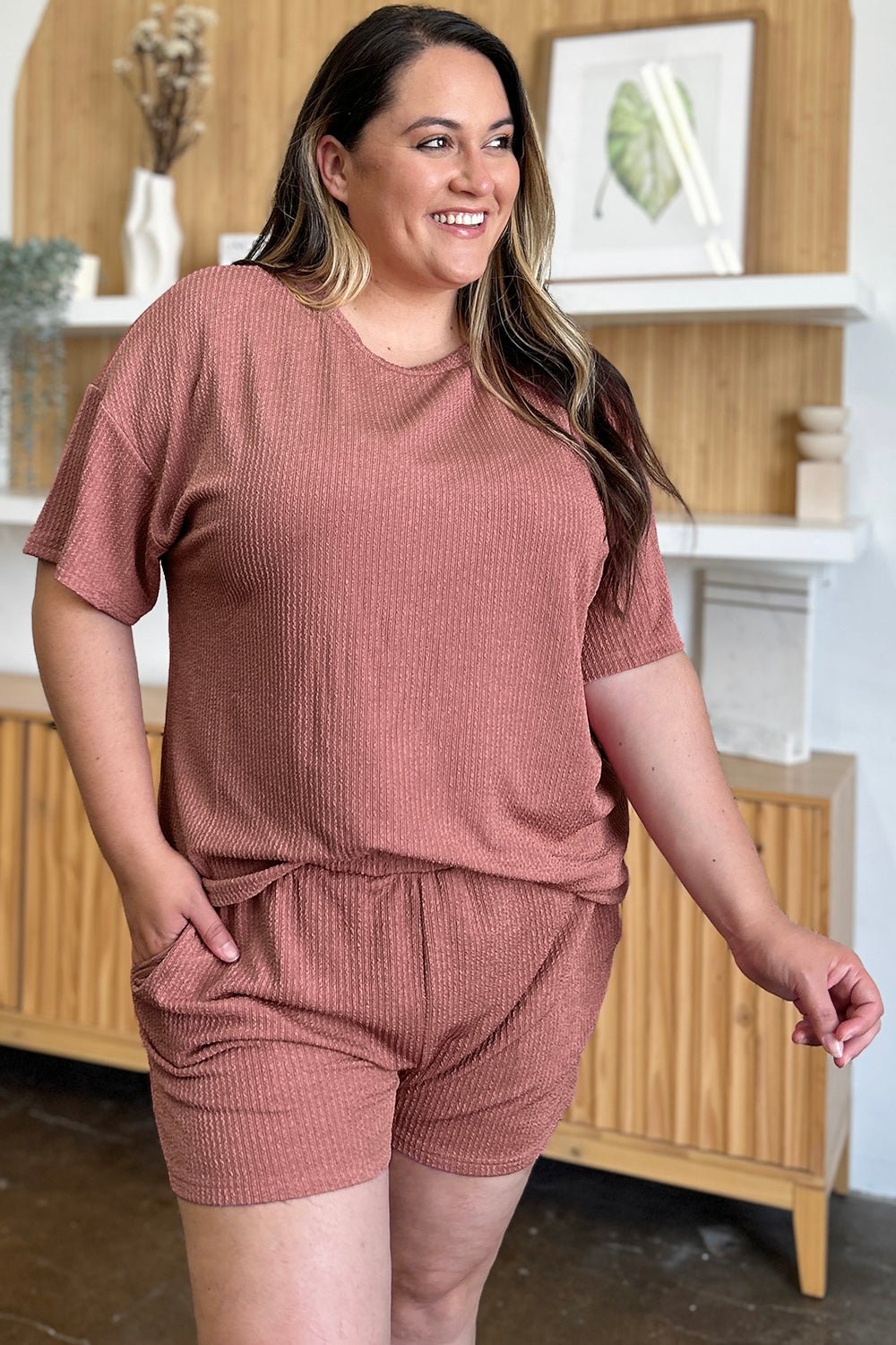 Double Take Full Size Round Neck Short Sleeve T - Shirt and Shorts Set - Loulou Boutique