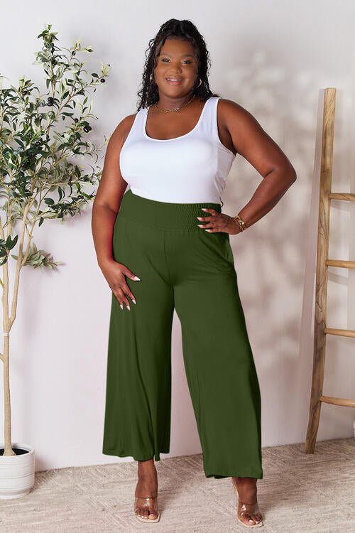 Double Take Full Size Smocked Wide Waistband Wide Leg Pants - Loulou Boutique