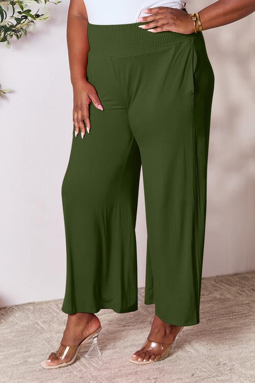 Double Take Full Size Smocked Wide Waistband Wide Leg Pants - Loulou Boutique