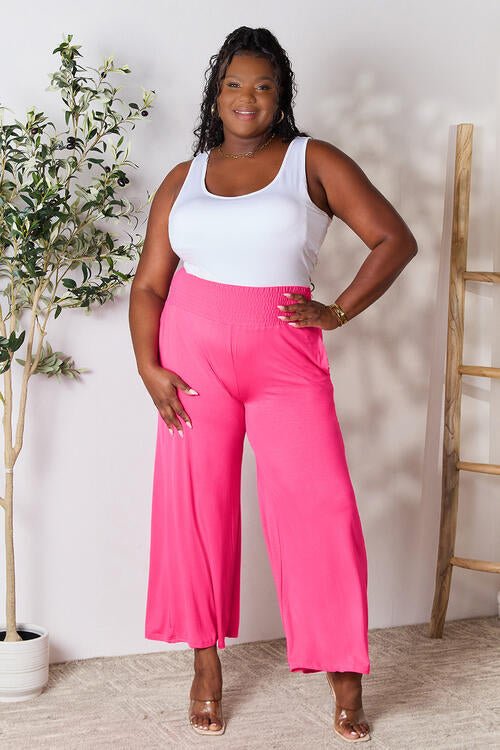 Double Take Full Size Smocked Wide Waistband Wide Leg Pants - Loulou Boutique