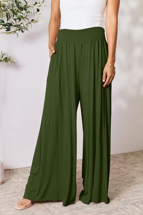 Double Take Full Size Smocked Wide Waistband Wide Leg Pants - Loulou Boutique