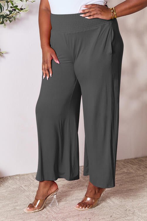 Double Take Full Size Smocked Wide Waistband Wide Leg Pants - Loulou Boutique