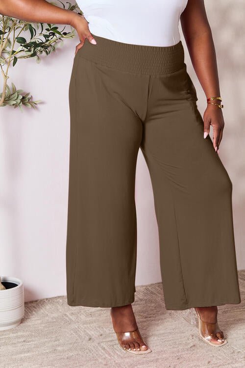 Double Take Full Size Smocked Wide Waistband Wide Leg Pants - Loulou Boutique