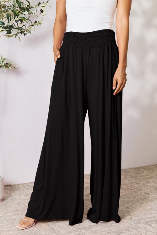 Double Take Full Size Smocked Wide Waistband Wide Leg Pants - Loulou Boutique