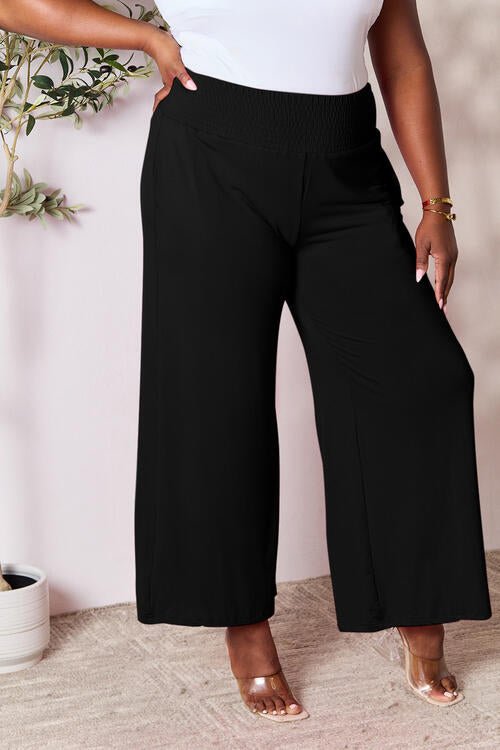 Double Take Full Size Smocked Wide Waistband Wide Leg Pants - Loulou Boutique