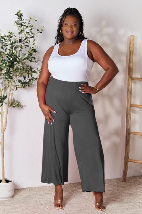 Double Take Full Size Smocked Wide Waistband Wide Leg Pants - Loulou Boutique