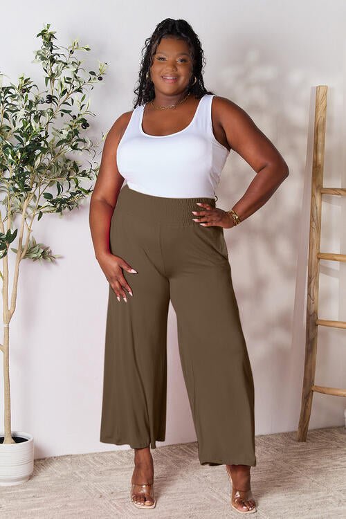 Double Take Full Size Smocked Wide Waistband Wide Leg Pants - Loulou Boutique
