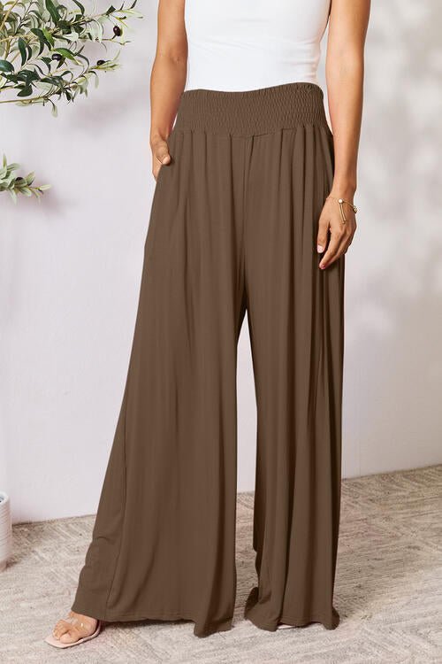 Double Take Full Size Smocked Wide Waistband Wide Leg Pants - Loulou Boutique